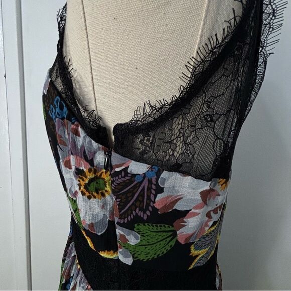 NWT Anthropologie Kasondra Babydoll Maxi Dress 8 Black Floral Asían Print Lace - Picture 9 of 15